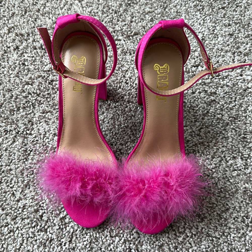 Pink fuzzy heels